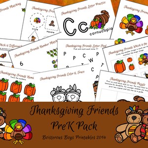 Thanksgiving Friends Preschool Printable Thematic Learning Pack
