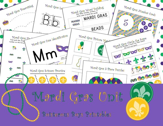 Mardi Gras Thematic Preschool Printable Learning Pack