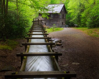 Historical Mingus Grist Mill, Smoky Mountains National Park, Water Flume, Appalachian Mountain, Rustic Print, Country Decor, Tennessee Print
