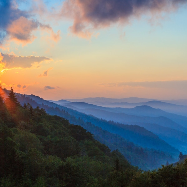 Smoky Mountains Sunrise in Great Smoky Mountains National Park, Tennessee Art, Blue Mountains, Home Decor, Landscape Photograph, Appalachian