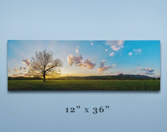 Sunset Cades Cove Panorama Great Smoky Mountains National Park, Landscape Photograph, Tennessee Art, Large Wall Decor, Blue Ridge Mountains