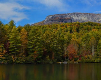Whiteside Mountain Panorama Highlands Cashiers North Carolina, Nantahala Forest, Autumn, Lake, Reflections on Water, Fine Art Print