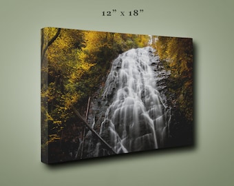 Crabtree Falls, Blue Ridge Parkway, North Carolina, Waterfall Photo, Autumn Leaves, Highlands, Appalachian Mountain, Canvas, Rustic