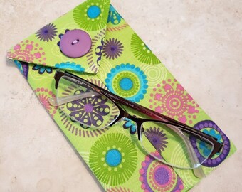 Cell Phone Case n' Eye Glass Case-Lime Green n' Art Deco  (Phone & glasses not included)