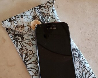 Cell Phone Case n' Eye Glass Case-Blue, Black n' Yellow Floral (Phone & glasses not included)