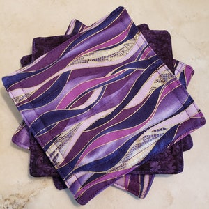 Fabric Rug Mugs/Coasters-Assorted Purple Waves with Gold Accents image 1