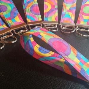 Key Chains-Key Rings-Key Fobs-Artsy Rainbow Circles Fabric image 2