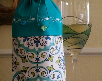 Wine Bag-Deluxe-Whimsical Collection (Turquoise)