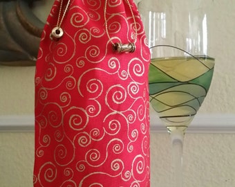 Wine Bag-Gourmet-Glitter Collection (Gold Swirls n' Red)