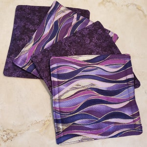 Fabric Rug Mugs/Coasters-Assorted Purple Waves with Gold Accents image 4