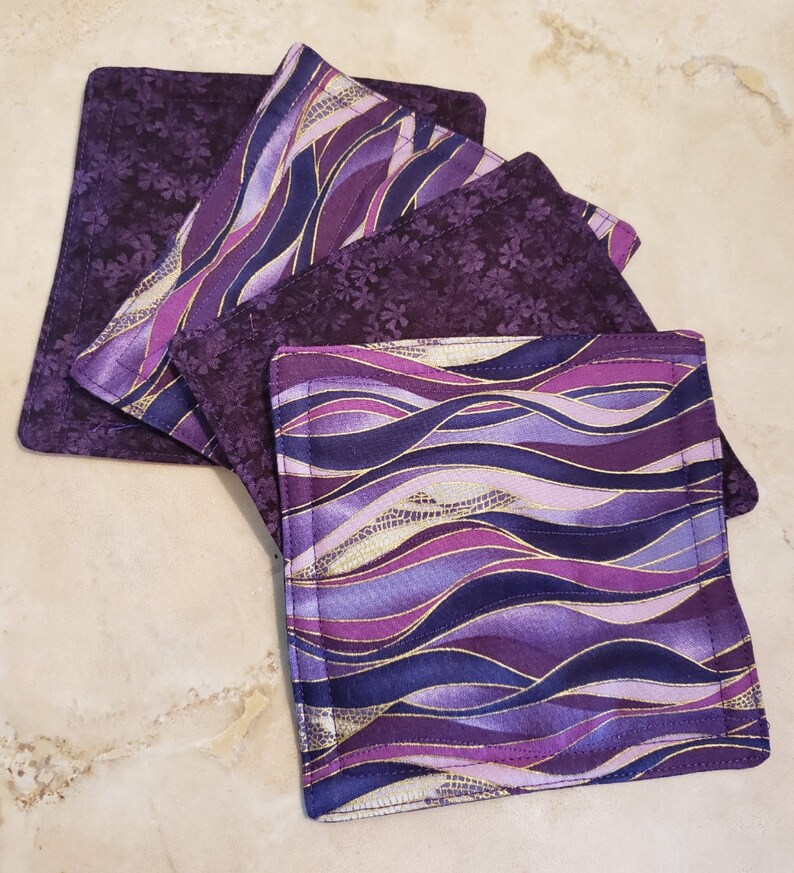 Fabric Rug Mugs/Coasters-Assorted Purple Waves with Gold Accents image 4