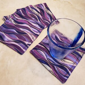 Fabric Rug Mugs/Coasters-Assorted Purple Waves with Gold Accents image 6