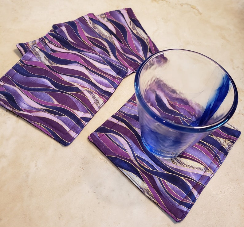 Fabric Rug Mugs/Coasters-Assorted Purple Waves with Gold Accents image 6