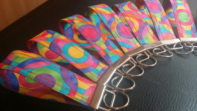 Key Chains-Key Rings-Key Fobs-Artsy Rainbow Circles Fabric image 5