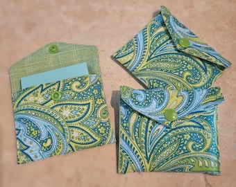 Sticky Note Pad Pouch/Holder-Lime Green n' Blue Paisley  (Does not include Sticky Notes)