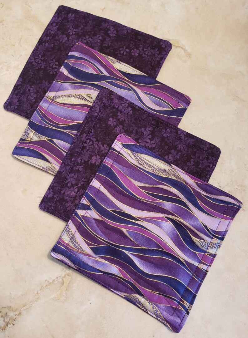 Fabric Rug Mugs/Coasters-Assorted Purple Waves with Gold Accents image 7