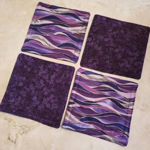 Fabric Rug Mugs/Coasters-Assorted Purple Waves with Gold Accents image 3