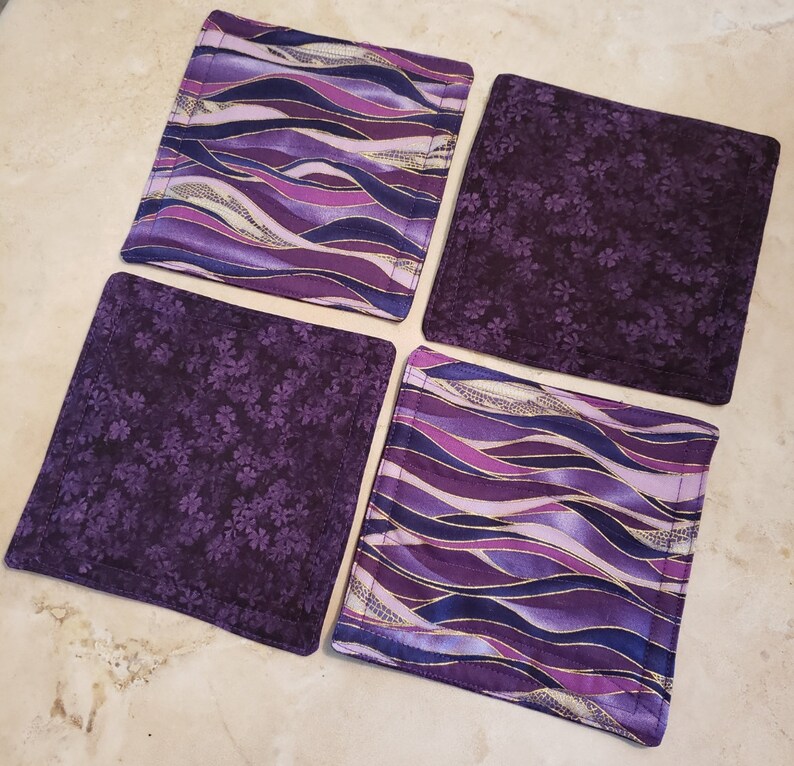 Fabric Rug Mugs/Coasters-Assorted Purple Waves with Gold Accents image 3