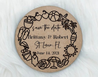Magnetic Wood Save The Dates - Beach Wedding - Custom Favors - Personalized Save The Dates - Wedding Magnet - Rustic Wedding Accessory