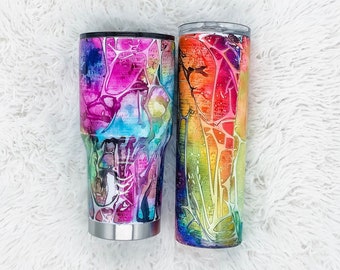 Stained Glass Inspired Painted Tumbler - Personalized Tumbler - Abstract Art - Crackle Ink - Birthday Gift - Christmas Gift - Unique Gift