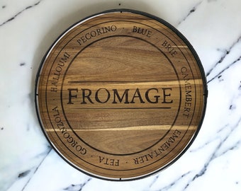 Engraved Acacia Wood 18" Lazy Susan - Fromage - Cheese Board - Serving Tray - Wedding Gift - Housewarming Present - Lazy Susan - Turn Table