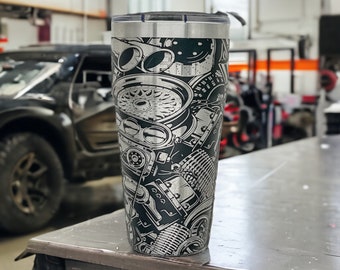 Mens Mechanic Engine Tumbler Laser Engraved for Car Enthusiasts Motor Parts Stainless Steel Tumbler
