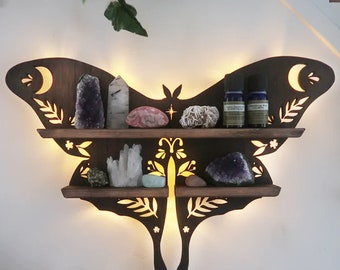 Luna Moth Shelf, Luna Moth Lamp,  Luna Moth,  wooden crystal shelf, Luna Moth Wall Art