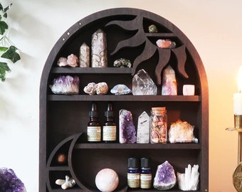 Coppermoon Brown Moon Shelf, Moon Phase Shelves, Sun and Moon Shelves, Crystal Display,  Geometric Shelf, Crystal Shelf