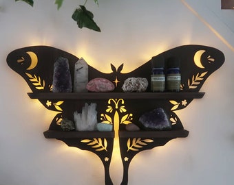Coppermoon Luna Moth Light Shelf, Oddities, Oddity, Overcast Oddities, Oddities décor, Oddities home Décor,