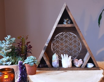 Triangle Shelf, Flower Of Life, Rustic Shelves, Geometric Shelf, Flower of Life