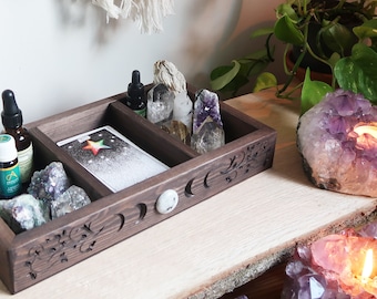 Coppermoon Crystal Tarot Compartment Box, Moon Phase Tarot Box, Crystal Box