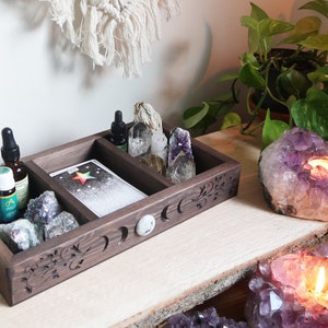 Boîte à compartiments pour tarot en cristal Coppermoon, boîte pour tarot phases de lune, boîte en cristal