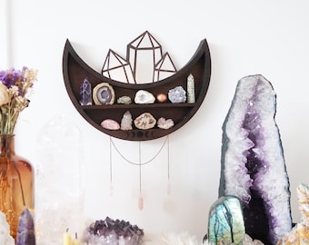 Wooden Moon and Crystal Mirror Shelf