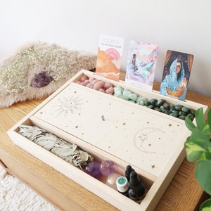 Kupfermond Sonne & Mond Tarot Orakel Kartenfach, Mondphasen Tarot Box, Kristall Box