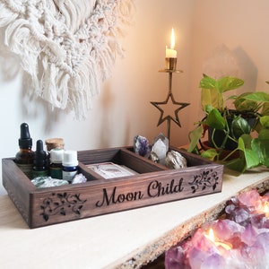 Boîte à compartiments pour tarots des enfants Lune Coppermoon, boîte à tarot phases de lune, boîte en cristal