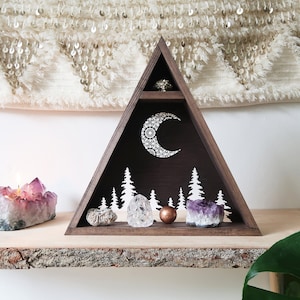 Coppermoon Triangle Shelf, Geometric shelf, Crystal Shelf - Mandala Moon