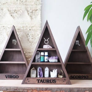 Coppermoon Zodiac Shelf, Zodiac Crystal Shelf, Triangle Shelf, Triangle Crystal Shelf, Zodiac Crystals, Zodiac Gift image 2