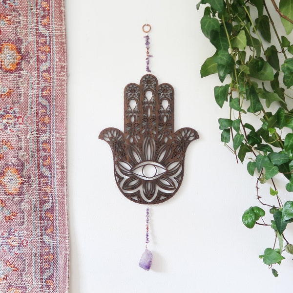 Coppermoon Hamsa Hand Wandbehang, Hamsa Hand Kunst, Hand der Fatima