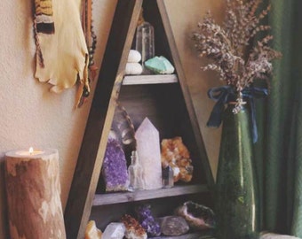 Coppermoon Triangle shelf, geometric shelf, crystal display