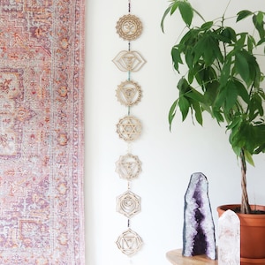 Light Wood Chakra Gemstone Wall Art