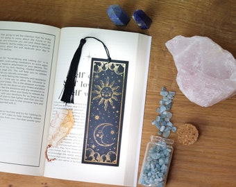 Coppermoon Sun and Moon Gold Foiled Celestial Aesthetic Bookmark with Tassel, Booktok, Witchy Gifts, Book Lover Gift, Gifts for Readers