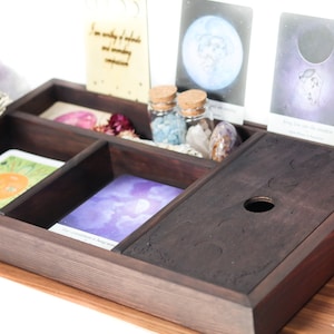Boîte en bois de jeu de tarot phases de lune Copper, boîte à bijoux en cristal marron, boîte pour cartes de tarot, porte-cartes de tarot, boîte à bijoux cartes de tarot