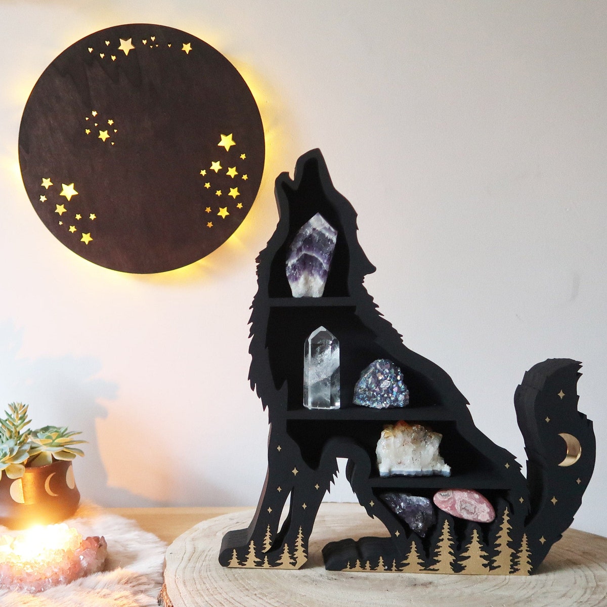Coppermoon Handmade Wolf Shelf, Wolf Wall Art, Wolf Wall Decor, Crystal Shelf, Crystal Display - Etsy