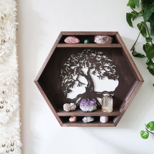 Coppermoon Black Hexagon Shelf, Tree Of Life Shelf, Crystal Shelf