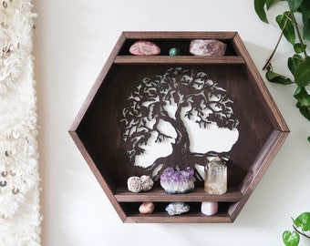 Coppermoon Brown Hexagon Shelf, Tree Of Life Shelf, Crystal Shelf