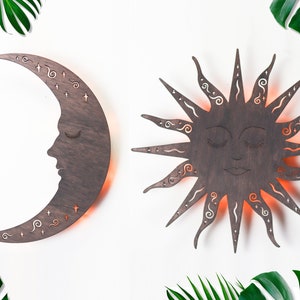 Coppermoon Sun and Moon Wall Lamp-Dark Wood, Night Lamp, Wall Sconce, Moon Lamp, Fairy Lamp, Night Light, Bedside lamp, moon decor