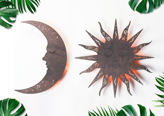 Coppermoon Sun and Moon Wall Lamp-Dark Wood, Night Lamp, Wall Sconce, Moon Lamp, Fairy Lamp, Night Light, Bedside lamp, moon decor