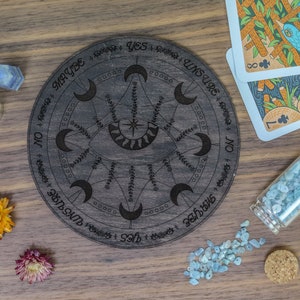 Coppermoon Pendulum board Dark Wood Divination Set 19 x 19cm - Dowsing chart Witchy Gifts, Charm Divination mat, Witchcraft Divination Tools