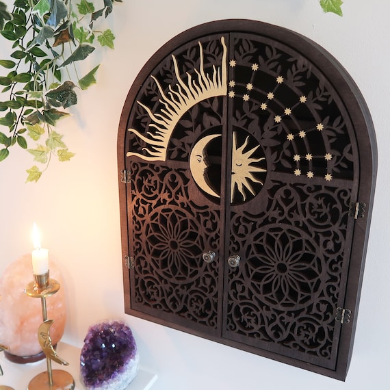 Coppermoon Celestial Arch Apothecary Cabinet- Apothecary Shelf, Wooden Apothecary, Apothecary Decor, Apothecary Chest, Rainy Day Apothecary