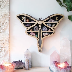 Coppermoon Luna Moth Crystal Shelf, Luna Moth Shelf, luna Moth Wooden Art, Crystal Display,  Geometric Shelf, Crystal Shelf